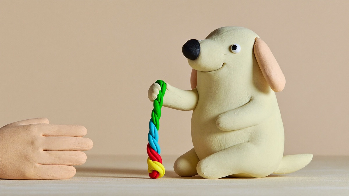 When the hand goes still and boring, the rope toy becomes the obvious choice