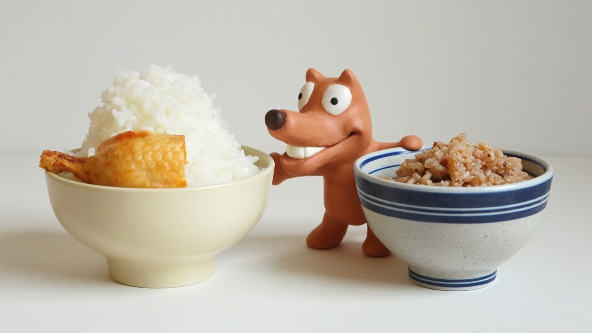 White rice for an upset stomach, brown rice for a healthy dog — both plain