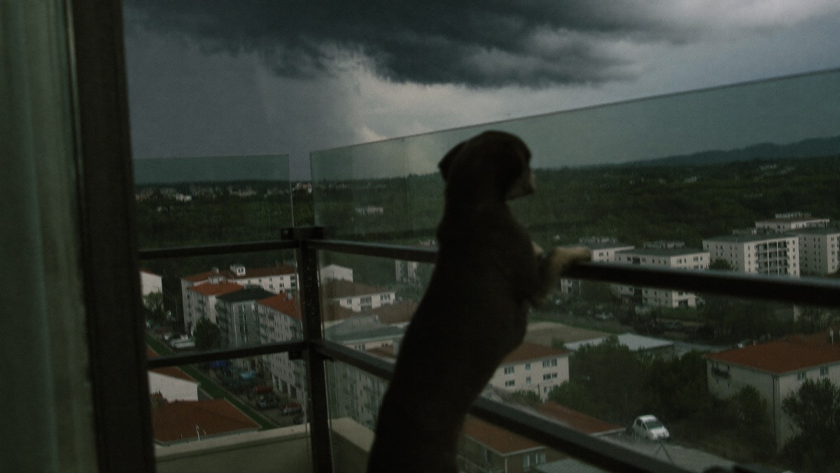 Afternoon storm rolling in over the blocks — pre-storm pacing often starts before the first thunderclap