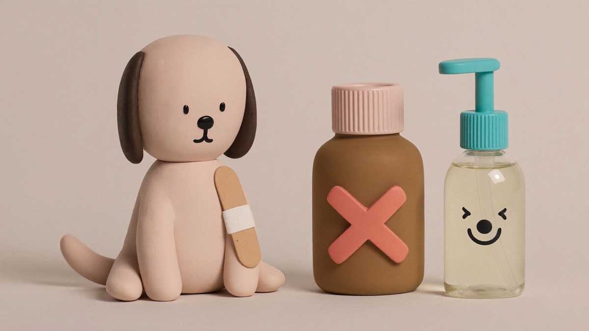 Saline is the safe choice — household antiseptics like Dettol are toxic to dogs