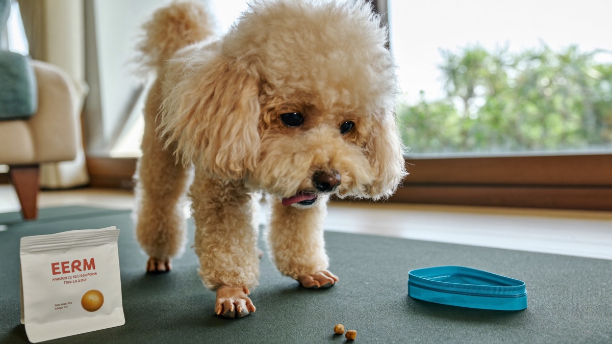 Pea-sized rewards from the day's kibble ration keep training generous and the waistline safe