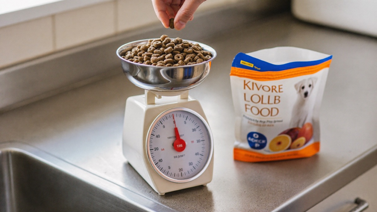 Measured meals at fixed times keep a flat-raised puppy lean and the toilet schedule predictable