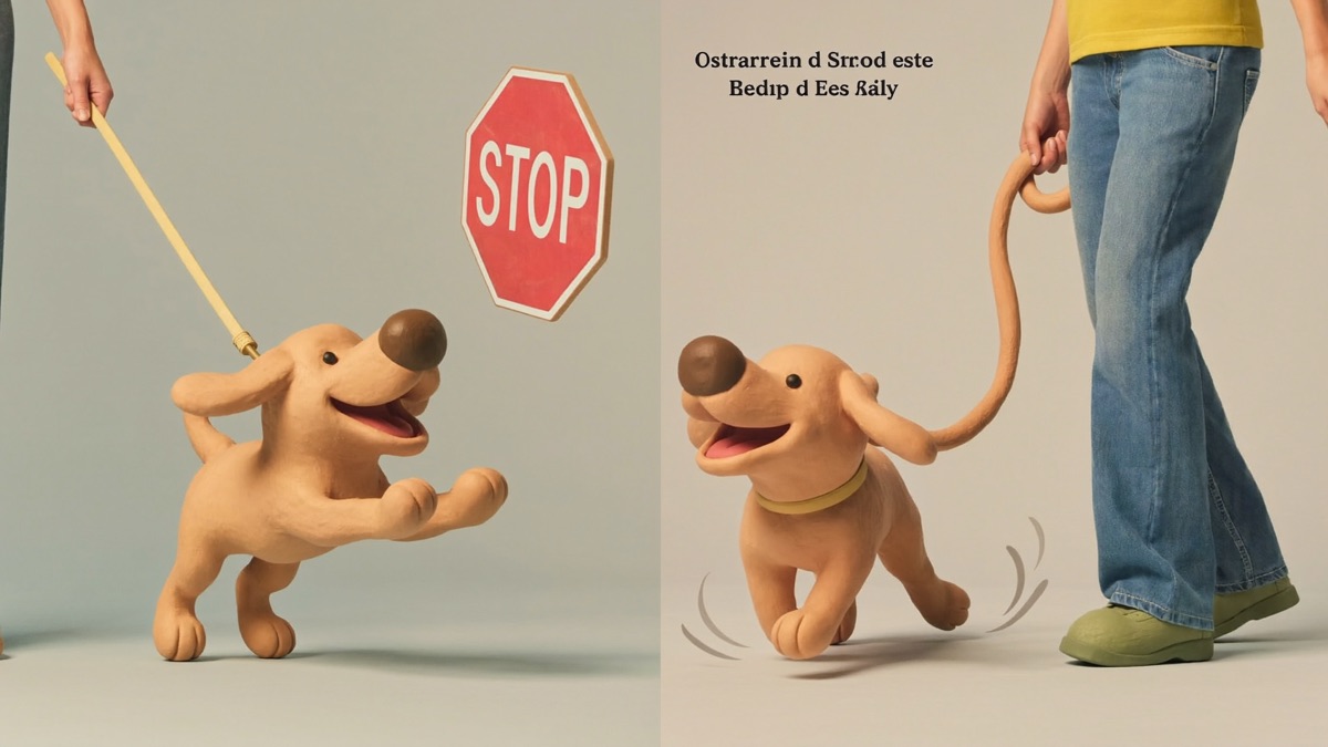 A tight leash means all forward motion stops; a loose J-shaped leash is what keeps the walk moving