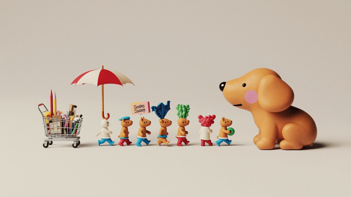 Let your puppy calmly watch the everyday parade — umbrellas, wheels and all — from a safe spot