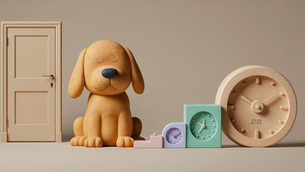 Graduated departures: alone-time grows like a staircase — one minute, five, fifteen — never faster than the dog can stay calm