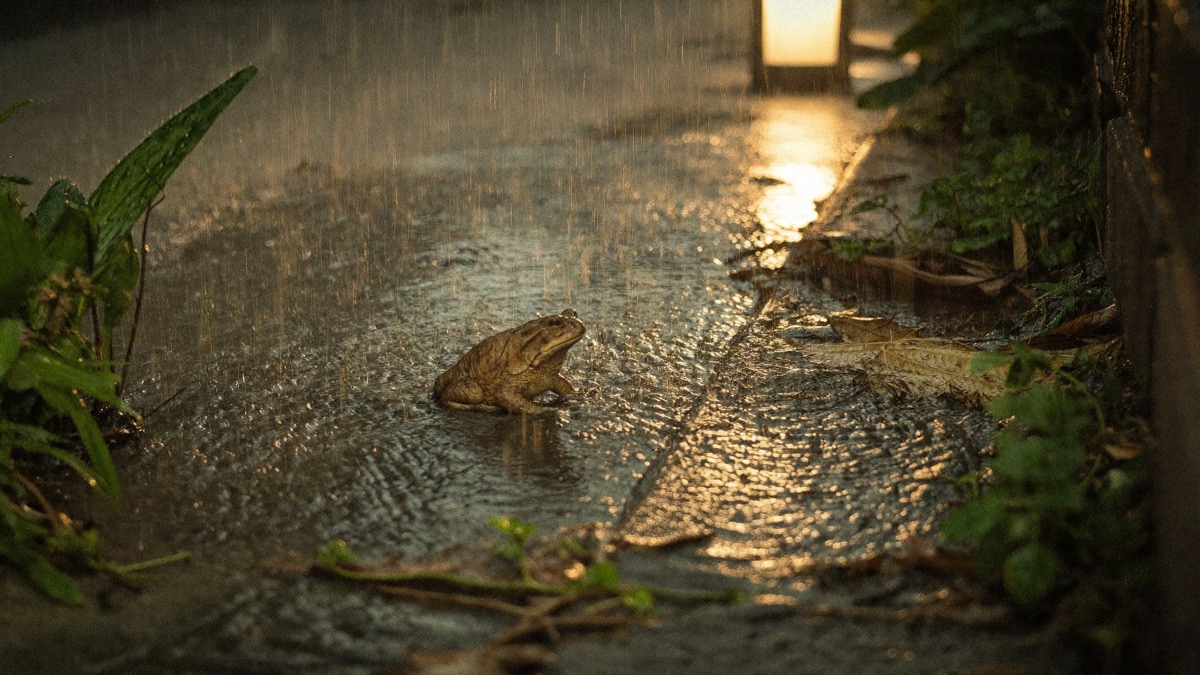 Toads come out onto wet ground after rain — peak encounter time for evening dog walks