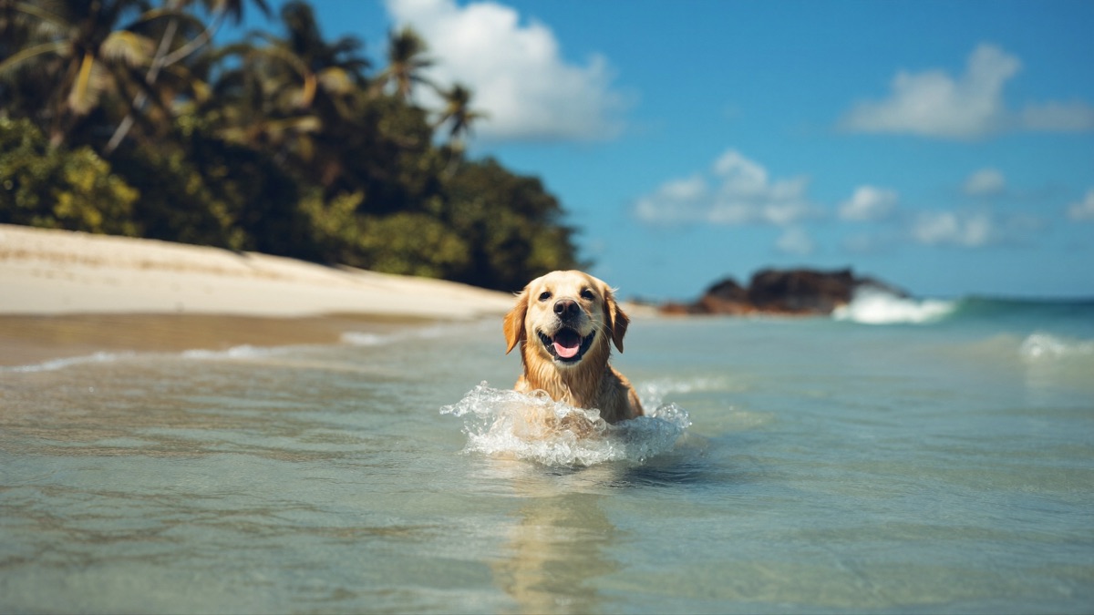 A golden retriever out and about in Singapore